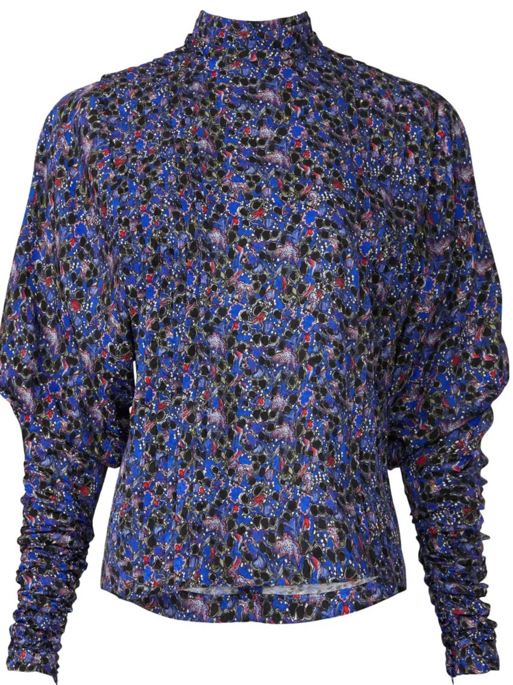 Hunter Bell Isabel Mock Neck Blouse Terrazzo Leopard Blue Size XS